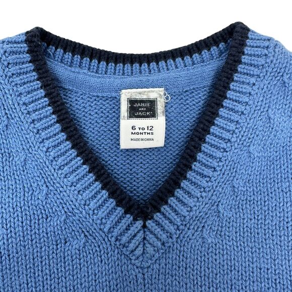Janie and Jack Baby Blue and Black V-Neck Sweater Vest with Whale 6-2 Months - Picture 4 of 4
